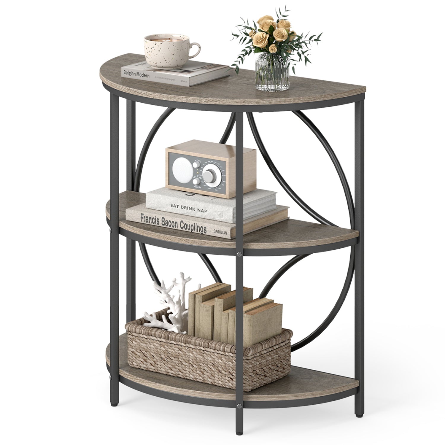 3-Tier Half Round End Table, Metal Frame, Gray End & Side Tables at Gallery Canada
