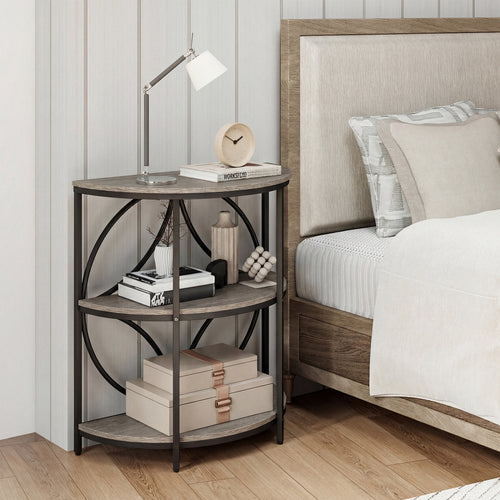 3-Tier Half Round End Table, Metal Frame, Gray