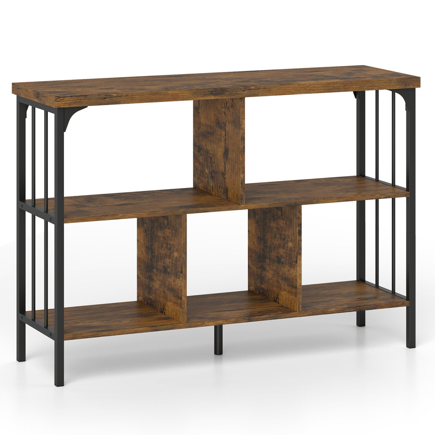3-Tier Horizontal Bookshelf, Rustic Brown