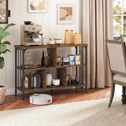 3-Tier Horizontal Bookshelf, Rustic Brown