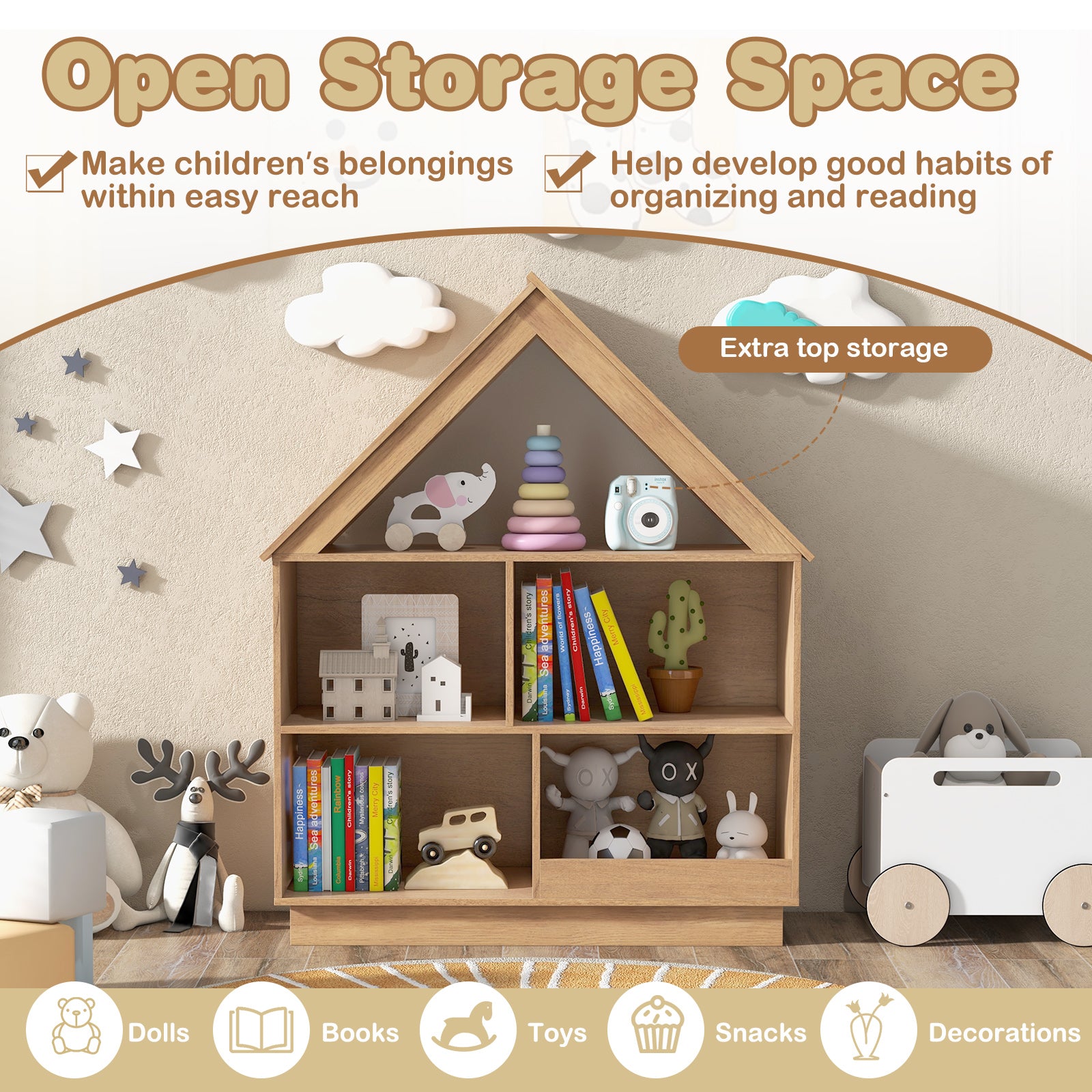 3-Tier House-Shaped Toy Storage Organizer, Natural Kids Storage at Gallery Canada