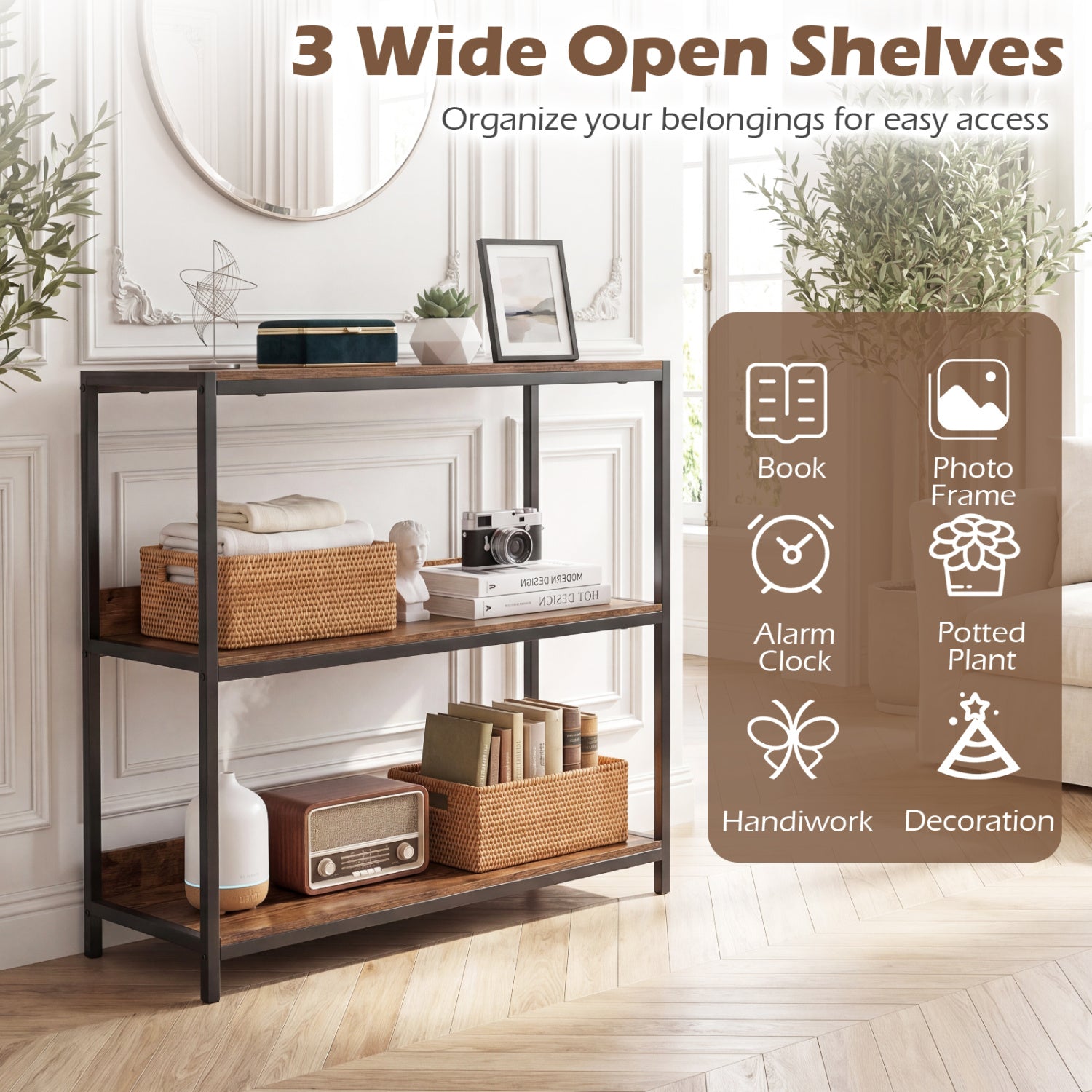 3-Tier Industrial Bookshelf, Rustic Brown Cabinets & Chests at Gallery Canada