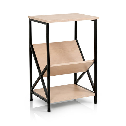 3-Tier Industrial Side Table with V-shaped Bookshelf for Living Room, Natural End & Side Tables Natural at Gallery Canada