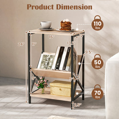 3-Tier Industrial Side Table with V-shaped Bookshelf for Living Room, Natural End & Side Tables at Gallery Canada