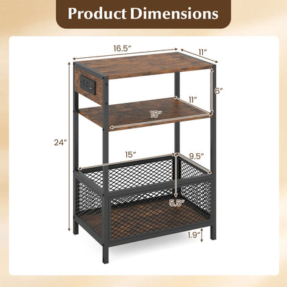 Ensemble de 2 tables d'appoint industrielles à 3 niveaux, prises CA et port Type-C, brun rustique