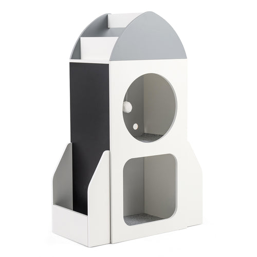 3-Tier Kids Bookshelf Rocket Space Theme Toddler Toy Storage Organizer, White