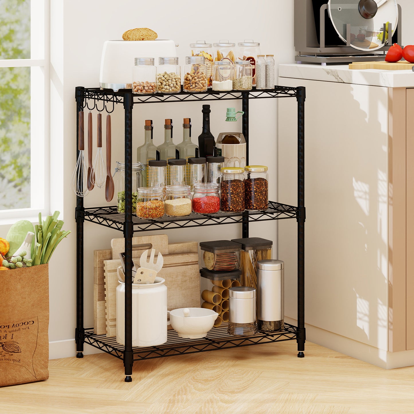 3-Tier Metal Storage Shelving Unit with V-Shaped Wire Rack and 450 LBS Capacity-DK, Black Garages at Gallery Canada