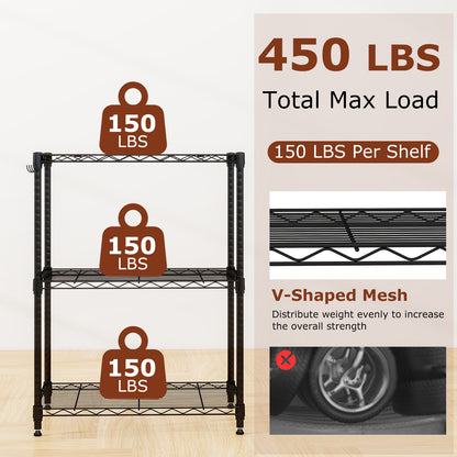 3-Tier Metal Storage Shelving Unit with V-Shaped Wire Rack and 450 LBS Capacity-DK, Black Garages at Gallery Canada