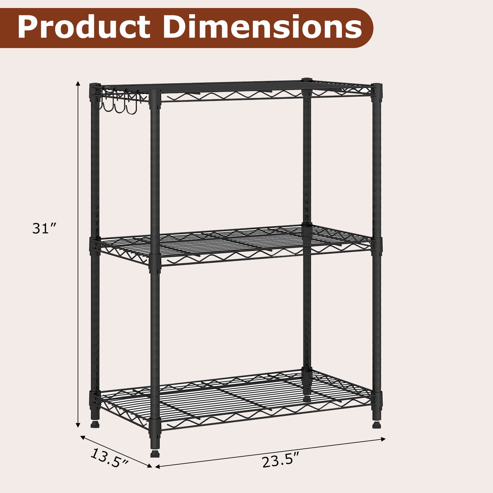 3-Tier Metal Storage Shelving Unit with V-Shaped Wire Rack and 450 LBS Capacity-DK, Black Garages at Gallery Canada