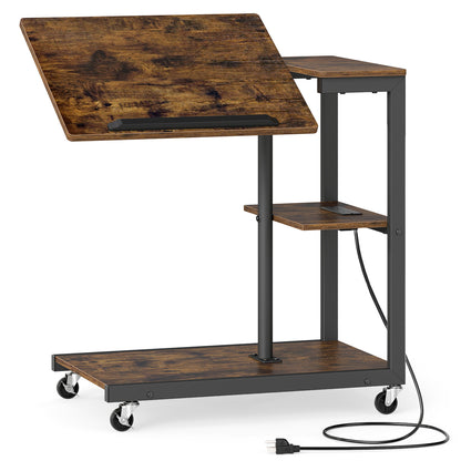 3-Tier Mobile Couch Side Table With Tiltable Top End & Side Tables Rustic Brown + Black at Gallery Canada