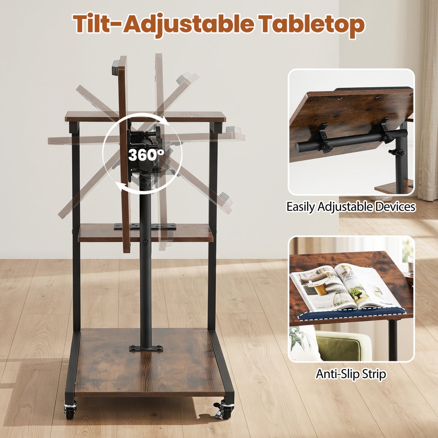 3-Tier Mobile Couch Side Table With Tiltable Top End & Side Tables at Gallery Canada