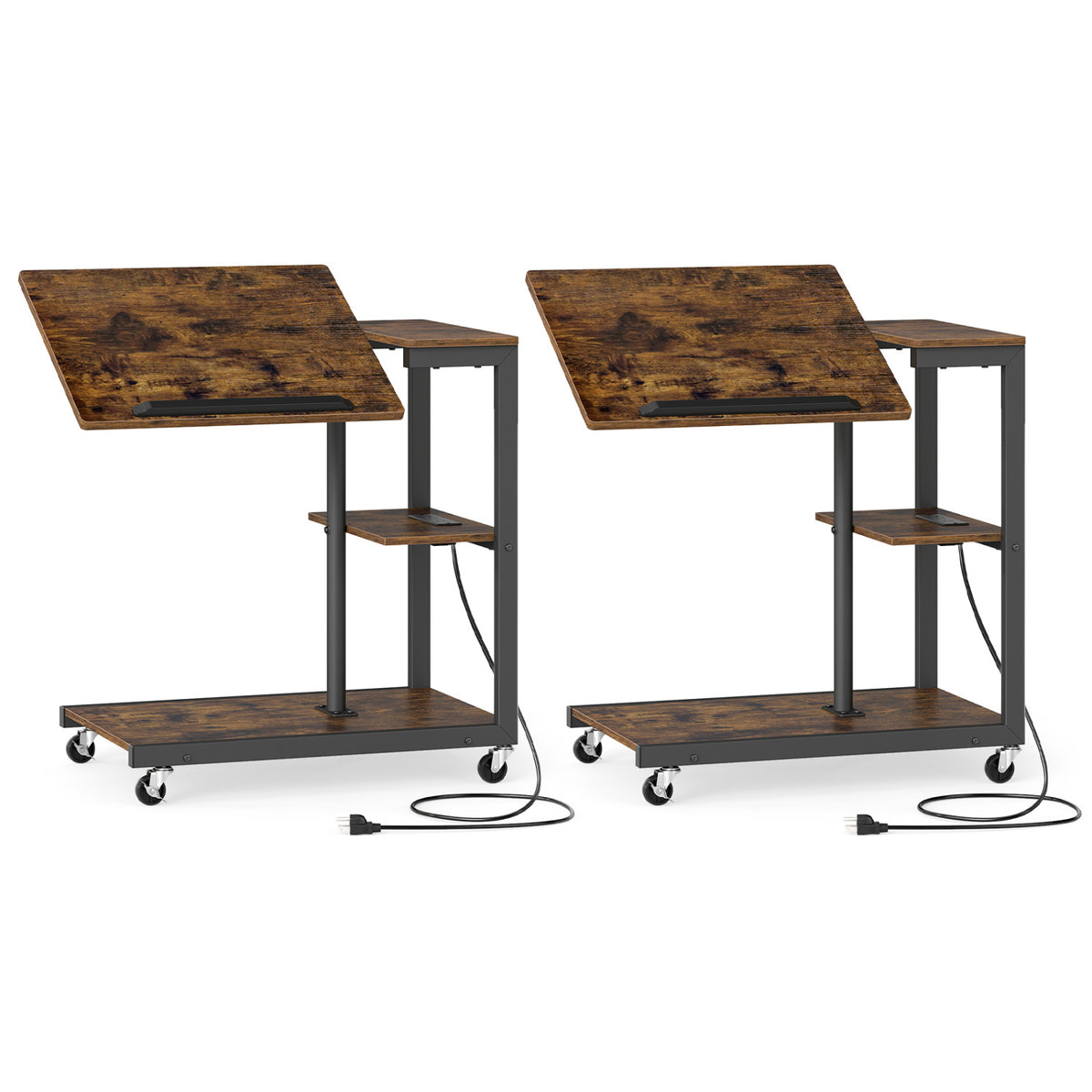 3-Tier Mobile Couch Side Table, Tilting Top, 2-Piece End & Side Tables Rustic Brown + Black at Gallery Canada
