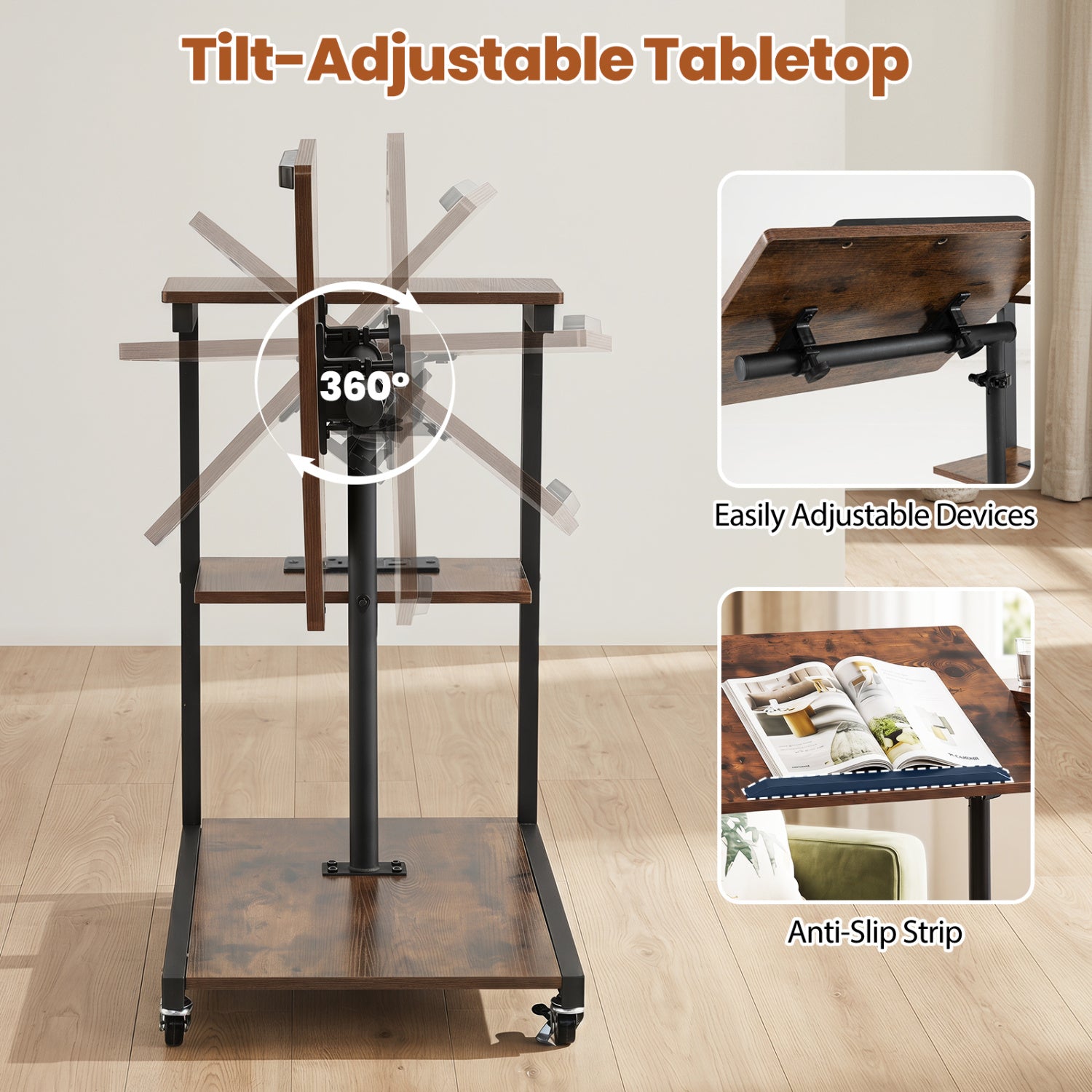 3-Tier Mobile Couch Side Table, Tilting Top, 2-Piece End & Side Tables at Gallery Canada