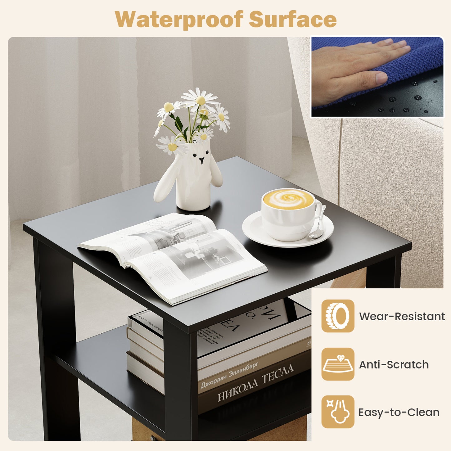 3-Tier Modern Nightstand Square Side Table with Open Storage Shelves Set of 2, Black End & Side Tables at Gallery Canada