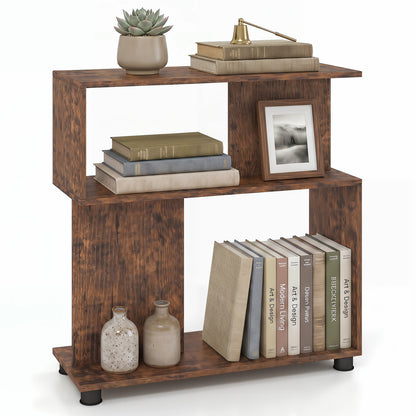 3-Tier Modern S-shaped Bookshelf with Adjustable Feet, Rustic Brown Bookcases at Gallery Canada