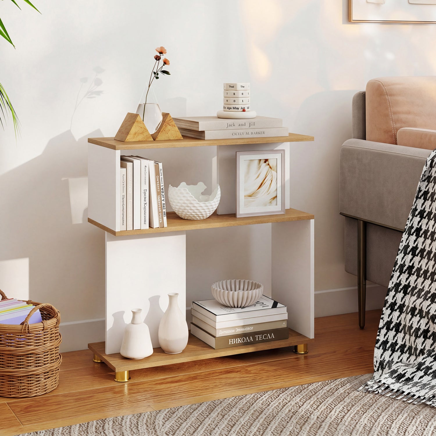 3-Tier Modern S-shaped Bookshelf with Adjustable Feet, White Bookcases at Gallery Canada