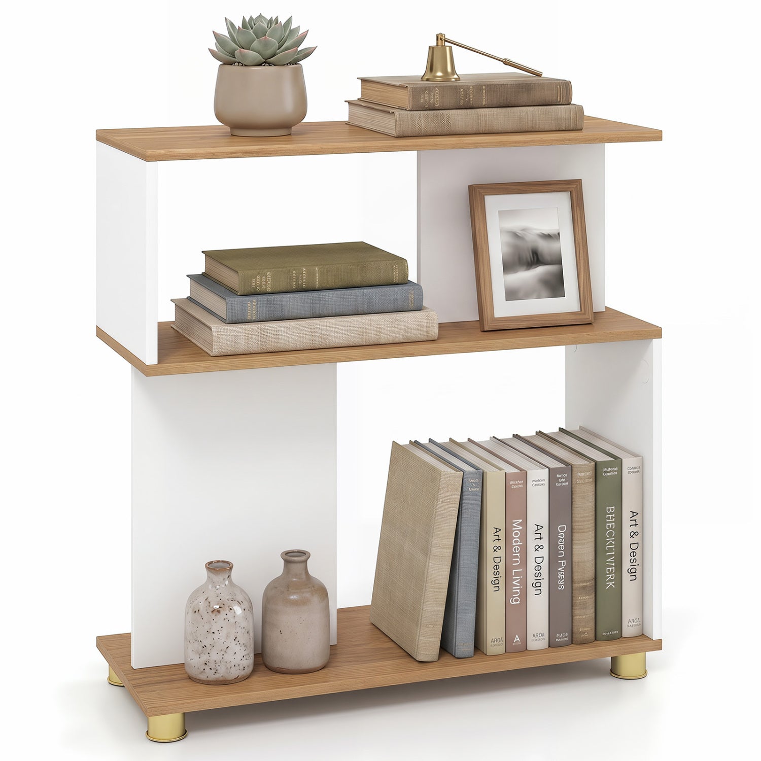 3-Tier Modern S-shaped Bookshelf with Adjustable Feet, White Bookcases at Gallery Canada
