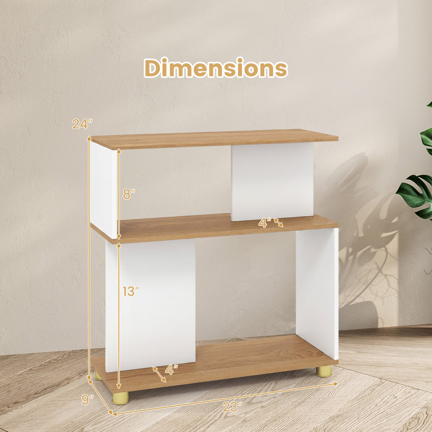 3-Tier Modern S-shaped Bookshelf with Adjustable Feet, White Bookcases at Gallery Canada