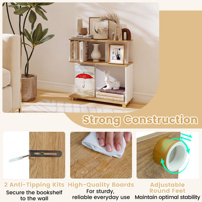 3-Tier Modern S-shaped Bookshelf with Adjustable Feet, White Bookcases at Gallery Canada