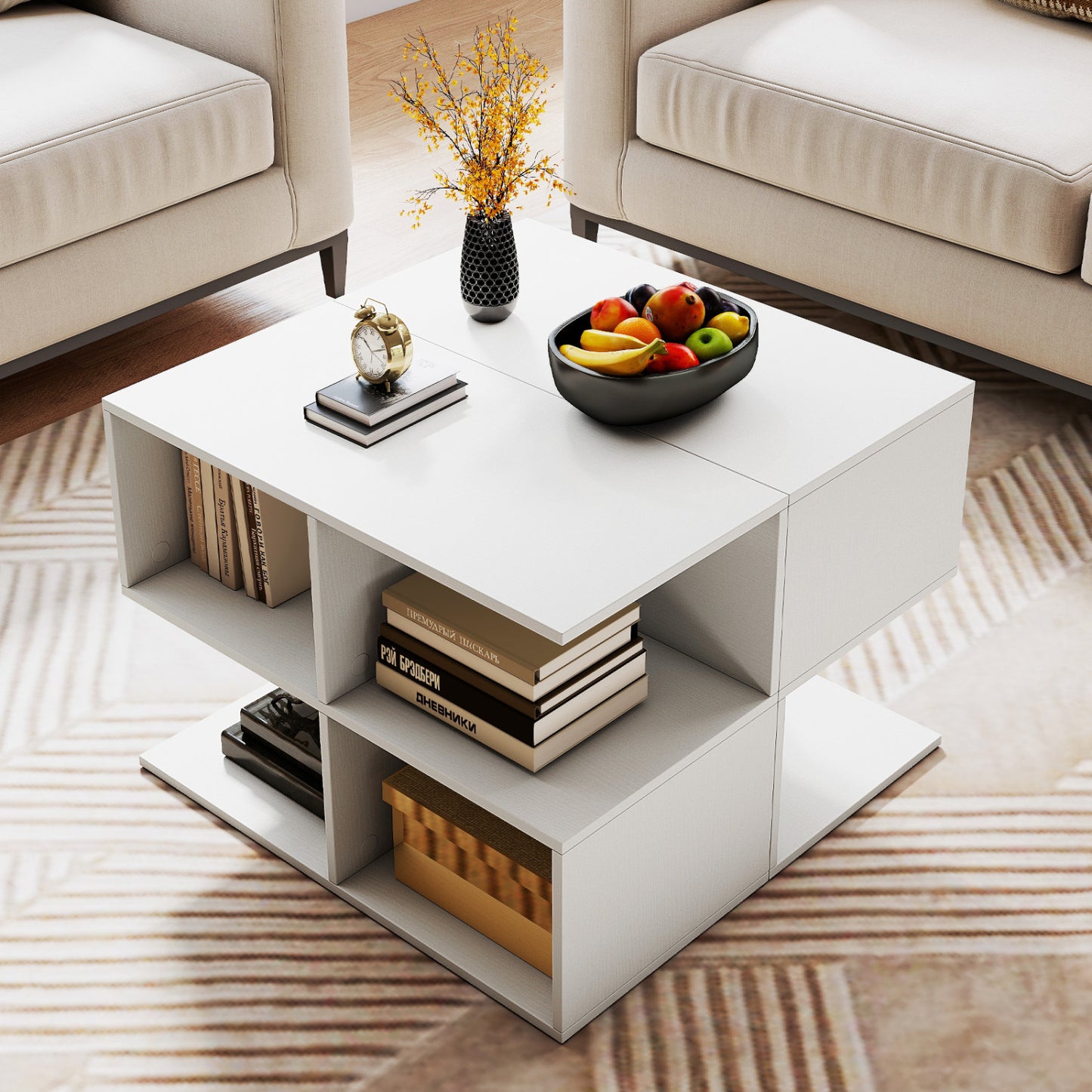 3-Tier Modern S-Shaped End Table, 4 Cubes, White End & Side Tables at Gallery Canada