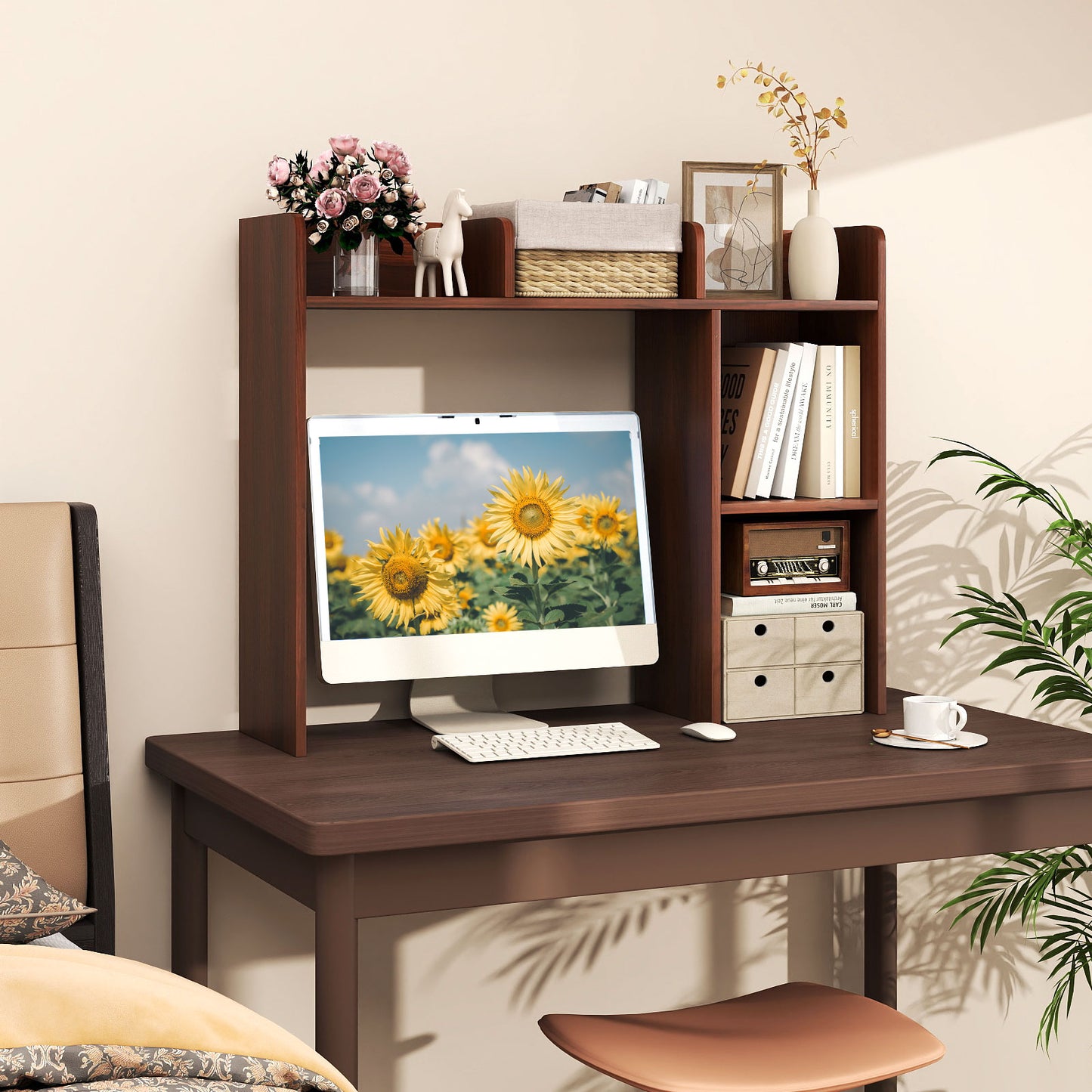 3-Tier Multipurpose Desk Bookshelf with 4 Shelves-HT, Walnut Bookcases at Gallery Canada