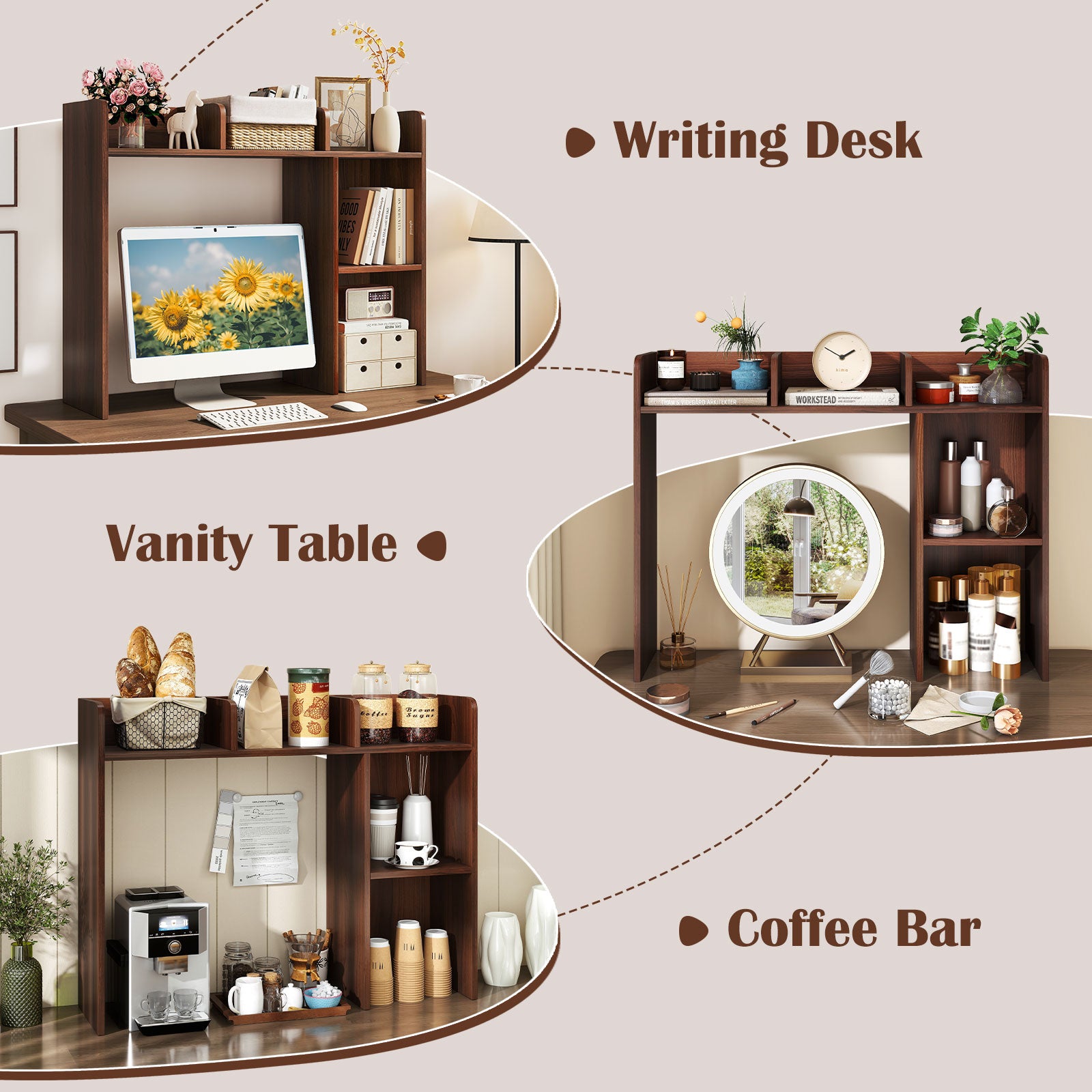 3-Tier Multipurpose Desk Bookshelf with 4 Shelves-HT, Walnut Bookcases at Gallery Canada