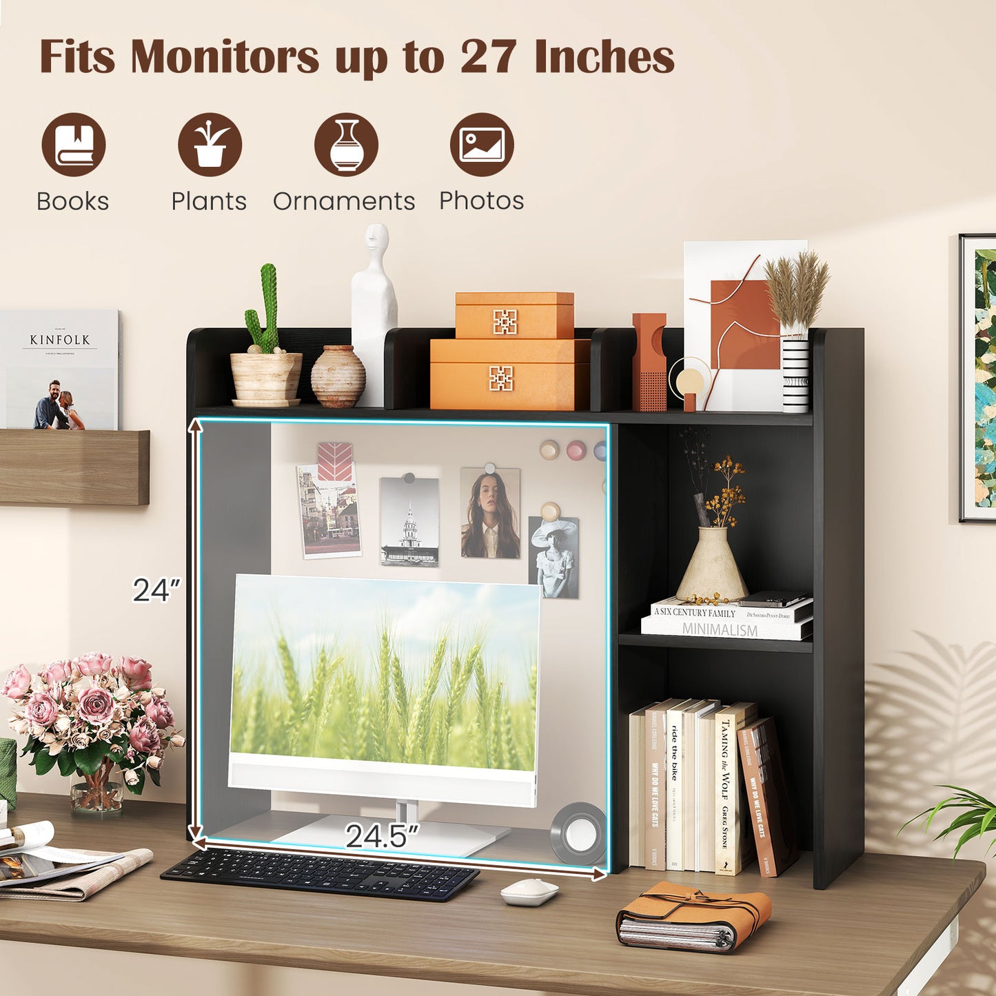 3-Tier Multipurpose Desk Bookshelf with 4 Shelves, Black Bookcases at Gallery Canada