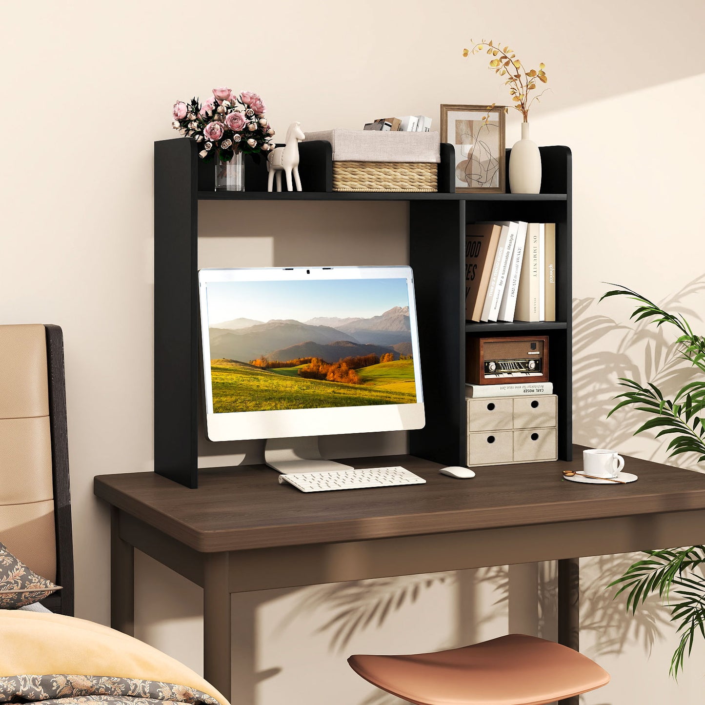 3-Tier Multipurpose Desk Bookshelf with 4 Shelves, Black Bookcases at Gallery Canada