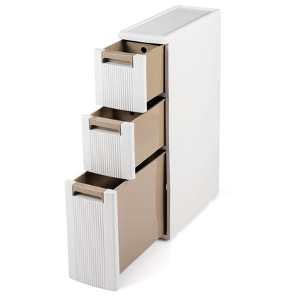 3-Tier Slim Rolling Storage Cart With 3 Drawers, Beige Floor Cabinets at Gallery Canada