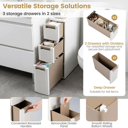 3-Tier Slim Rolling Storage Cart With 3 Drawers, Beige Floor Cabinets at Gallery Canada