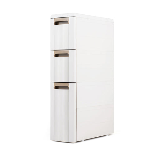 3-Tier Slim Rolling Storage Cart With 3 Drawers, Beige
