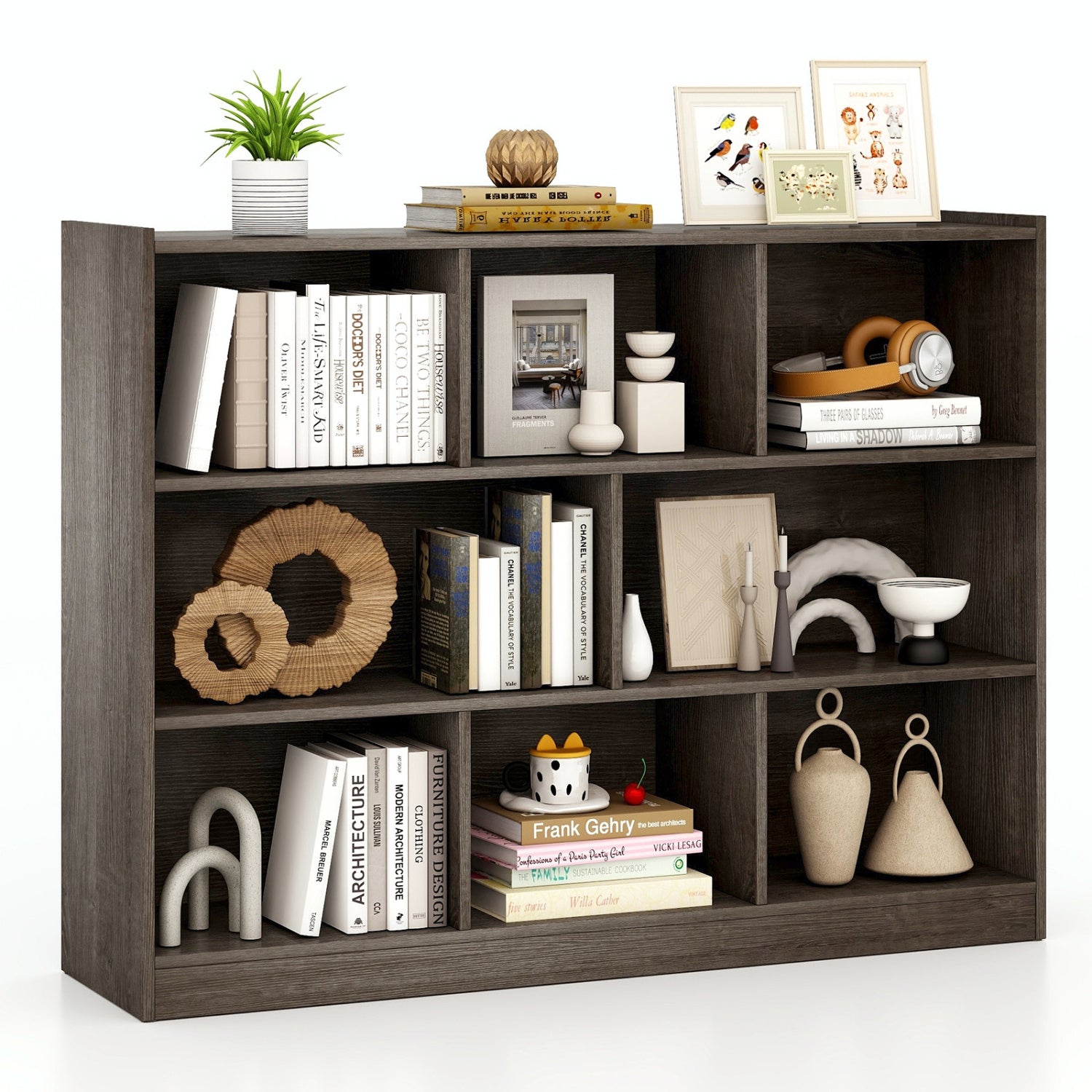 3-Tier 8-Cube Floor Standing Storage Shelves, Gray Bookcases at Gallery Canada