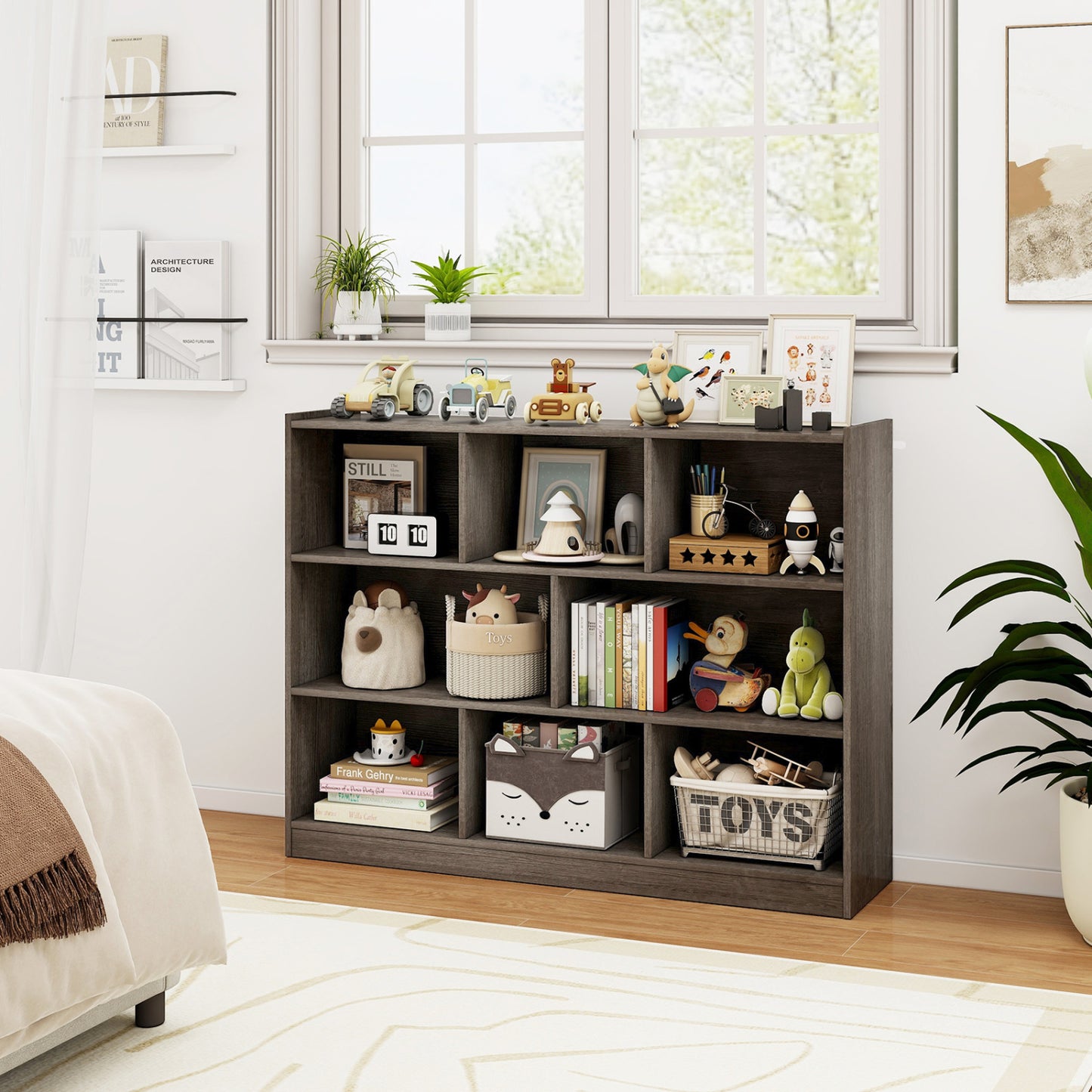 3-Tier 8-Cube Floor Standing Storage Shelves, Gray Bookcases at Gallery Canada