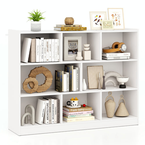 3-Tier 8-Cube Bookcase, Floor Standing Storage Shelves, White