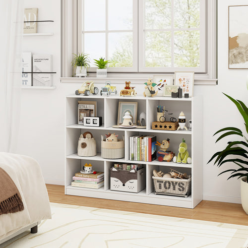 3-Tier 8-Cube Bookcase, Floor Standing Storage Shelves, White