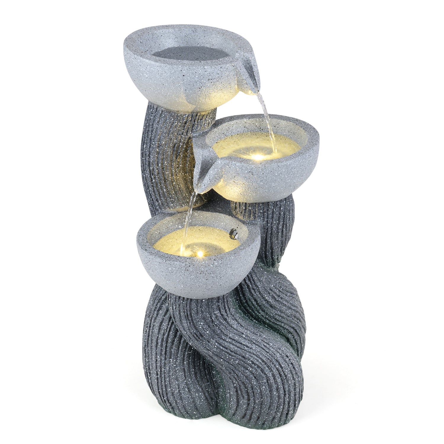 3-Tier Outdoor Water Fountain, 18.5 Inch H, LED Lights, Gray Outdoor Decor Gray at Gallery Canada
