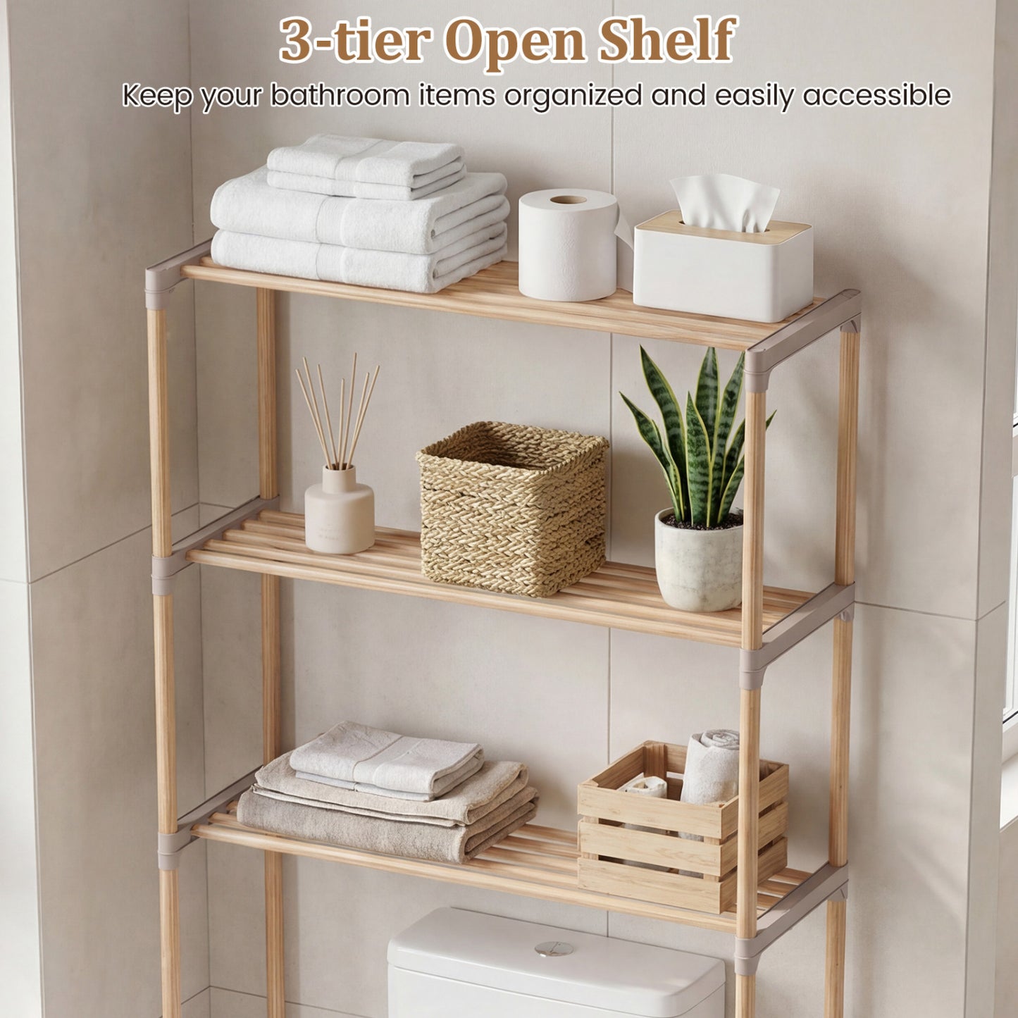 3-Tier Over The Toilet Storage Rack with Open Shelves, Gray Toilet at Gallery Canada