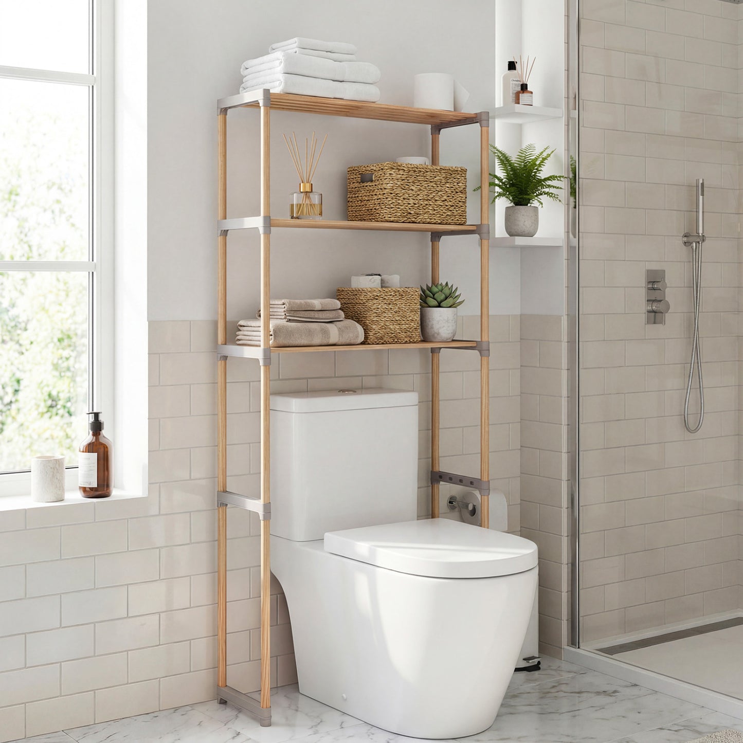 3-Tier Over The Toilet Storage Rack with Open Shelves, Gray Toilet at Gallery Canada