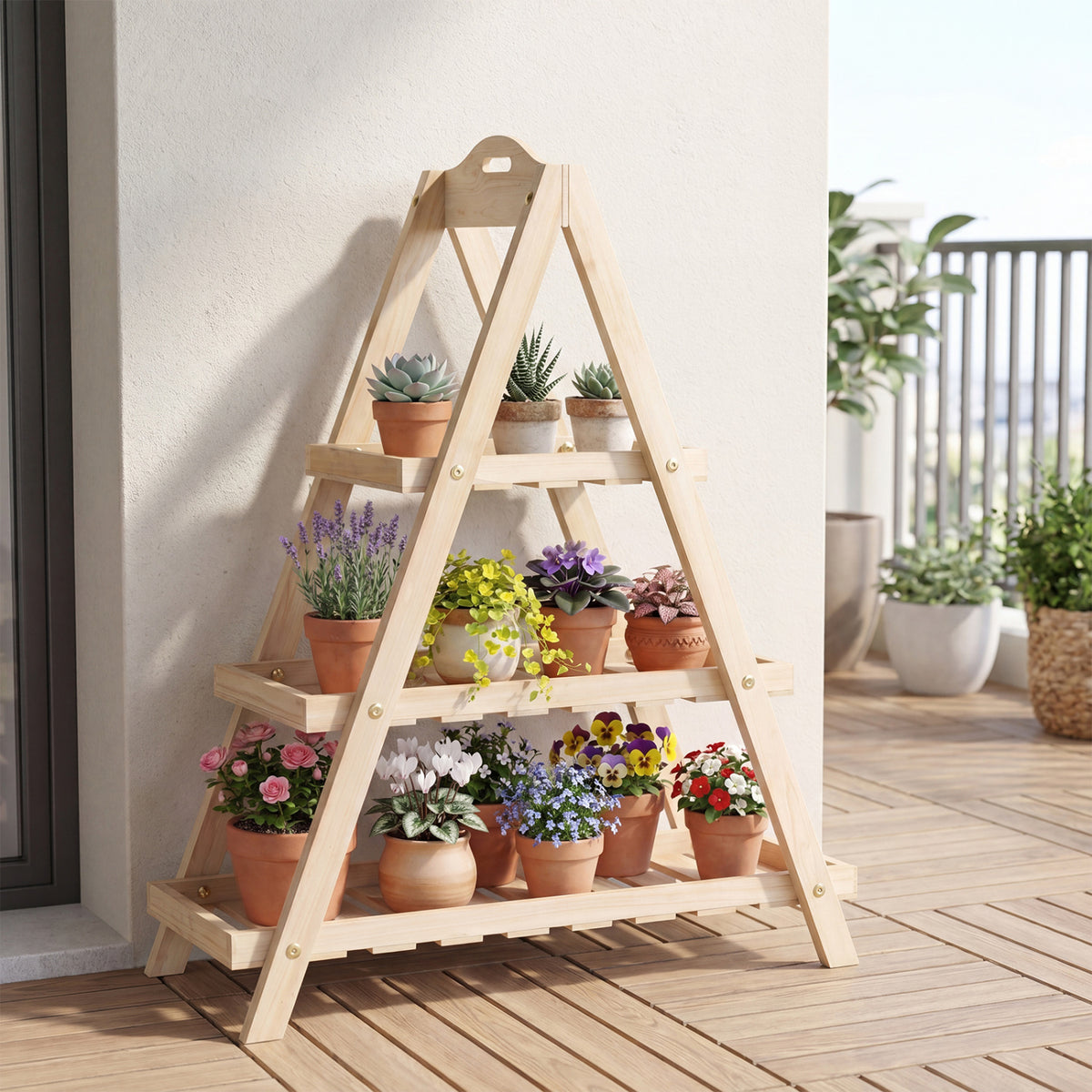 3-Tier Plant Stand, Flower Pot Display, Natural Plant Stands at Gallery Canada
