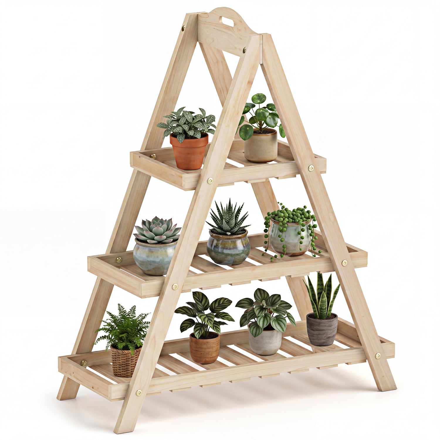 3-Tier Plant Stand, Flower Pot Display, Natural Plant Stands Natural at Gallery Canada