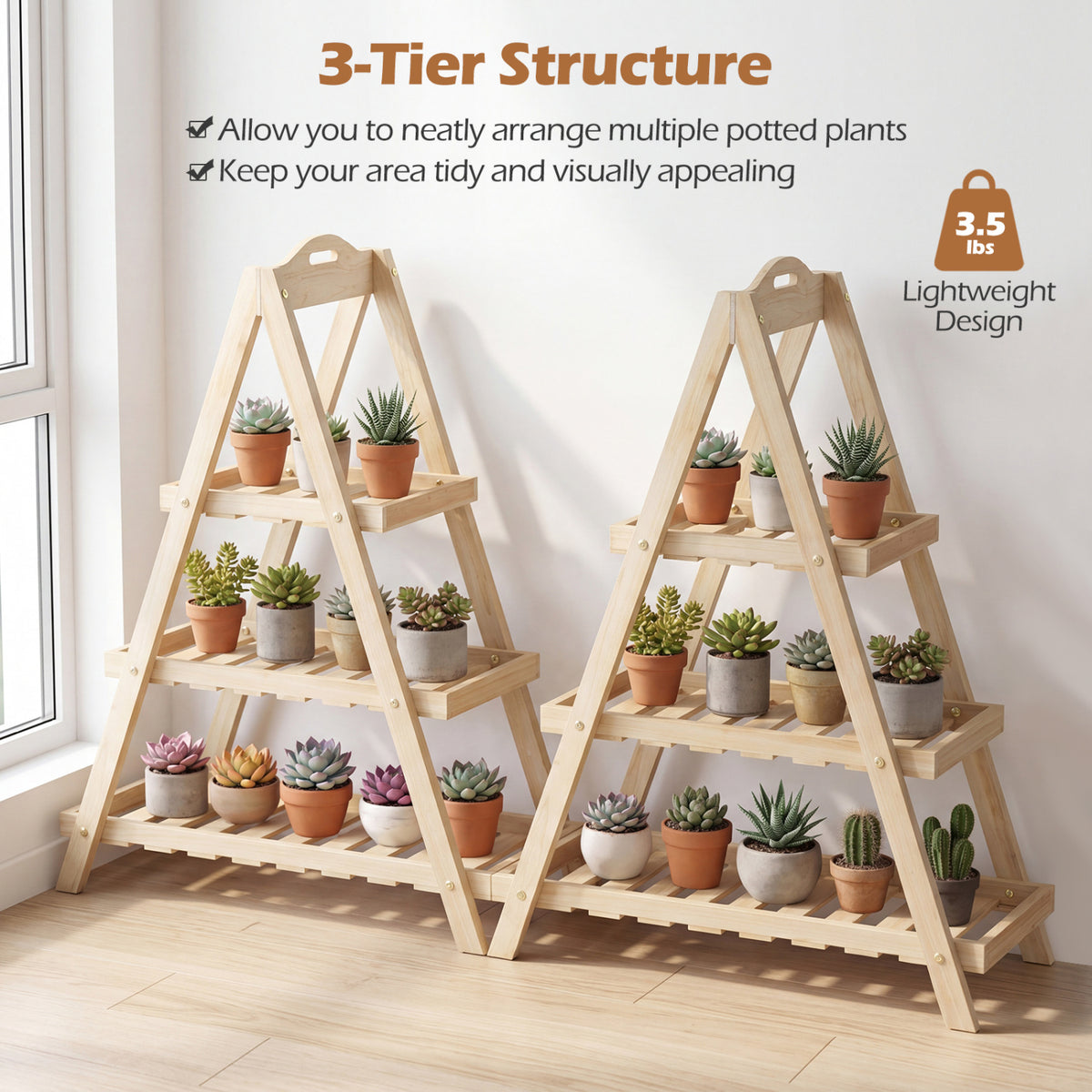 3-Tier Plant Stand, Flower Pot Display, Natural Plant Stands at Gallery Canada