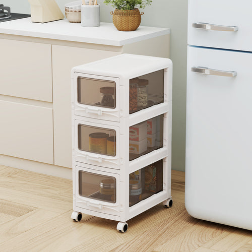 3-Tier Plastic Drawer Storage Organizer, Rolling Cart, Lockable Wheels
