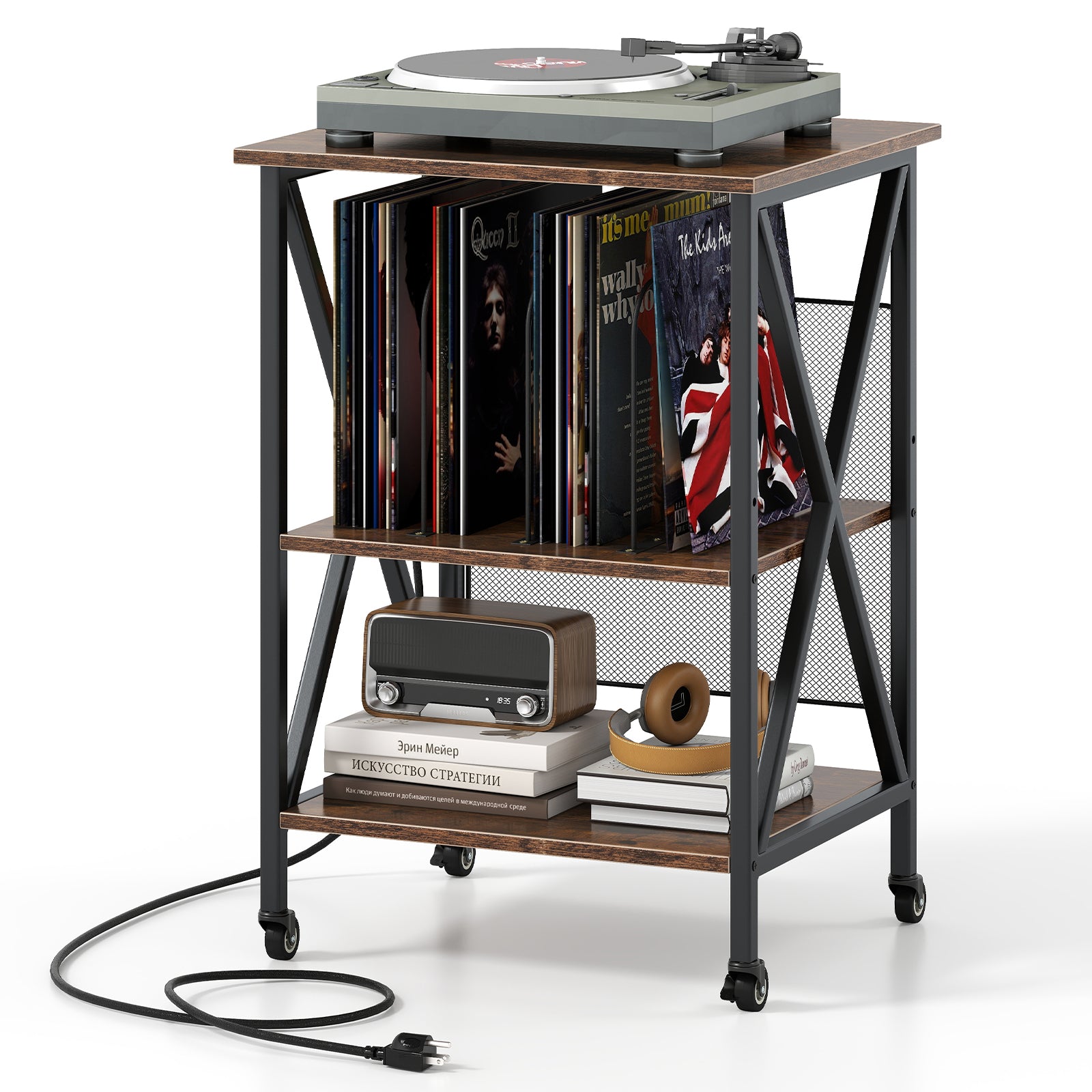 3-Tier Record Player Stand, Adjustable Shelf, Charging Station, Coffee Corner Desks at Gallery Canada