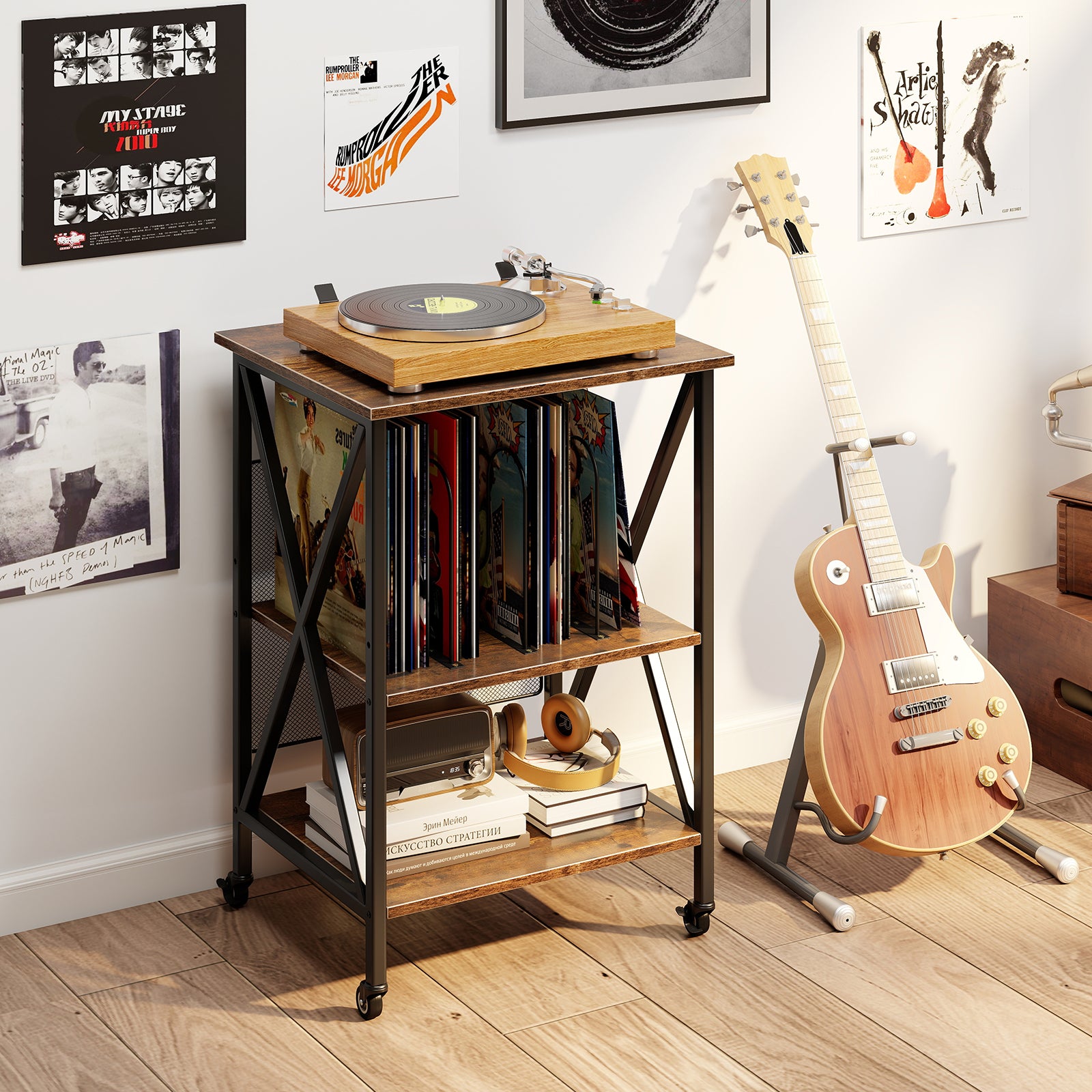 3-Tier Record Player Stand, Adjustable Shelf, Charging Station, Coffee Corner Desks at Gallery Canada