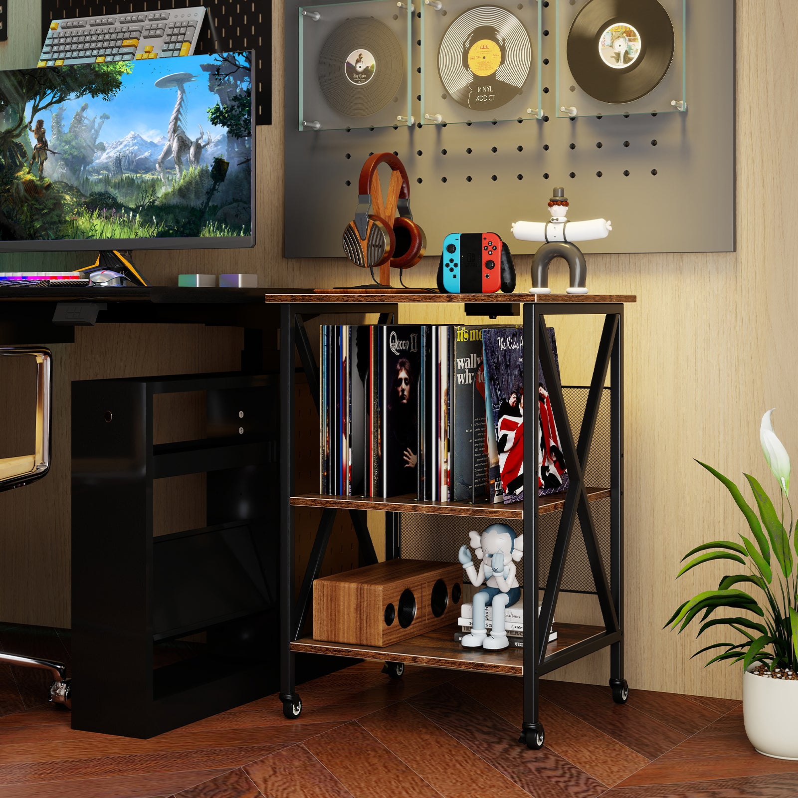 3-Tier Record Player Stand, Adjustable Shelf, Charging Station, Coffee Corner Desks at Gallery Canada