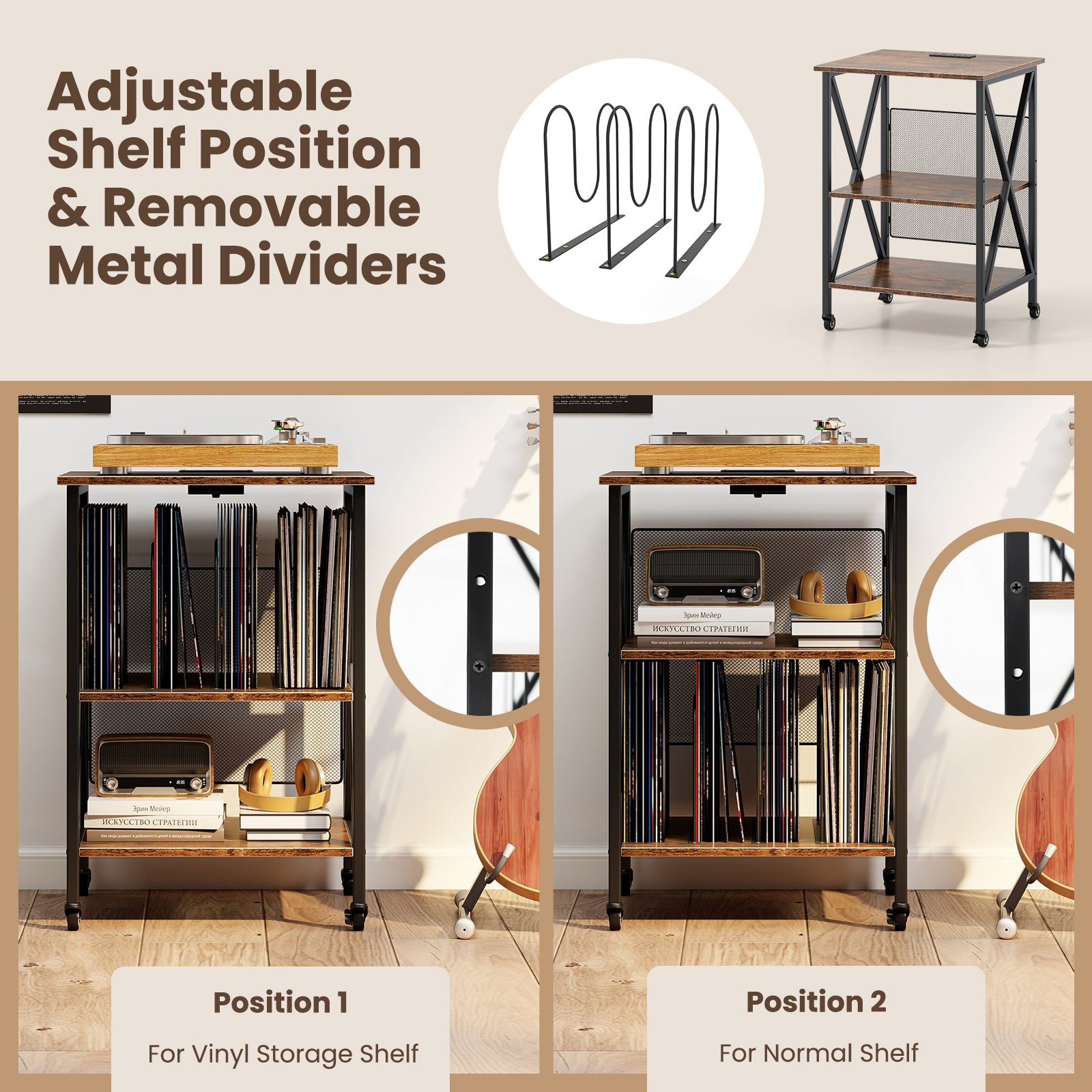 3-Tier Record Player Stand, Adjustable Shelf, Charging Station, Coffee Corner Desks at Gallery Canada