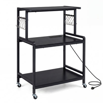 3-Tier Rolling Microwave Cart, Power Outlet, Lockable Wheels, Black Kitchen Islands & Carts Black at Gallery Canada