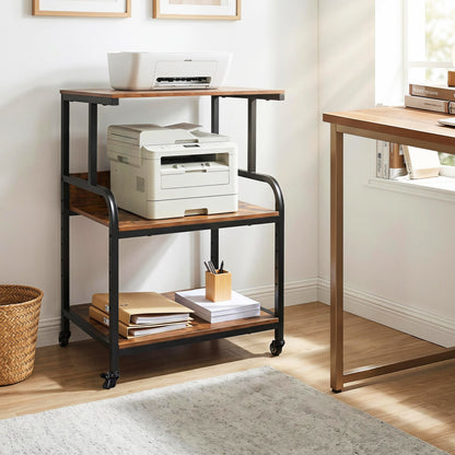 3-Tier Rolling Printer Stand, Adjustable Shelf, Lockable Wheels, Rustic Brown Laptop Tables & Printer Stands at Gallery Canada