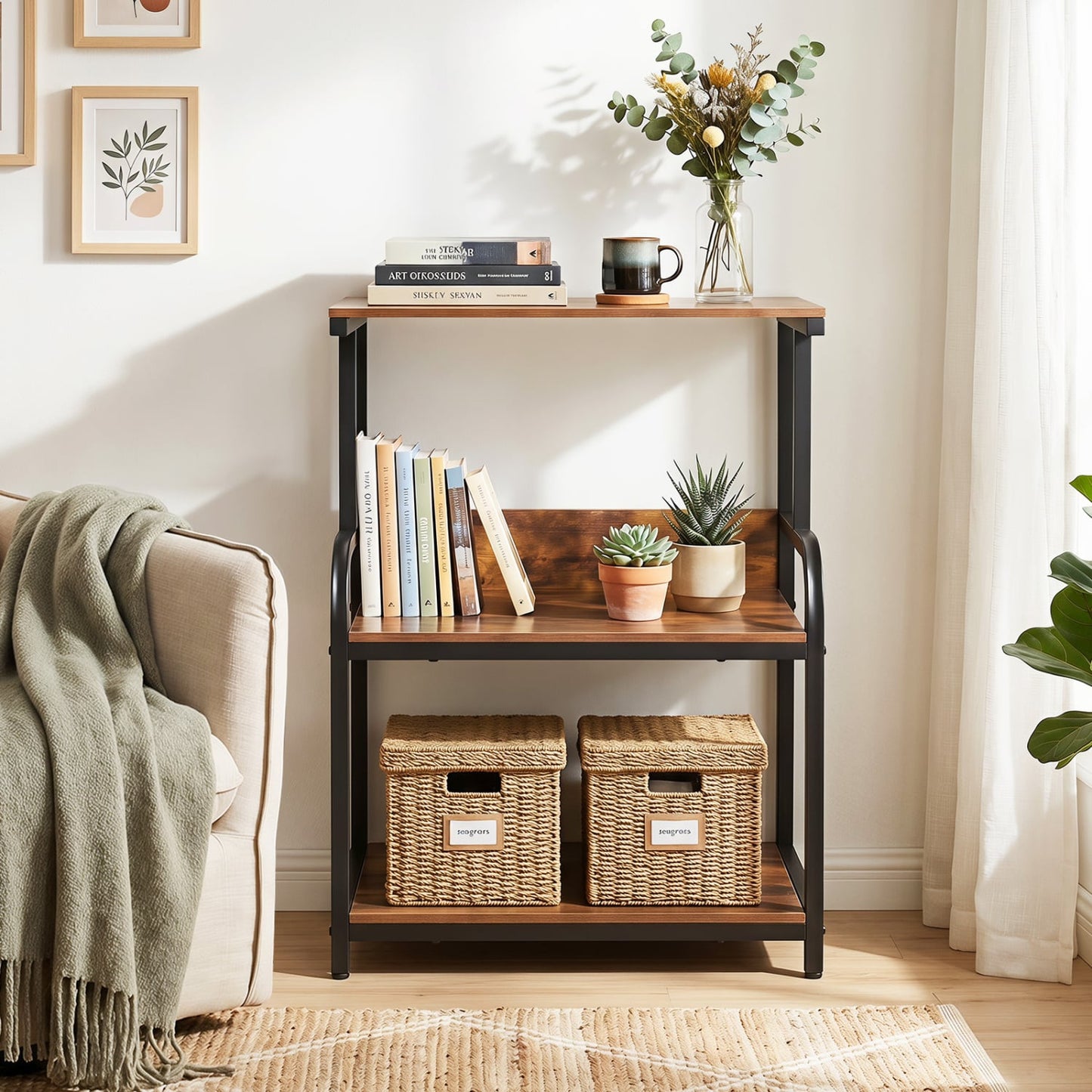3-Tier Rolling Printer Stand, Adjustable Shelf, Lockable Wheels, Rustic Brown Laptop Tables & Printer Stands at Gallery Canada