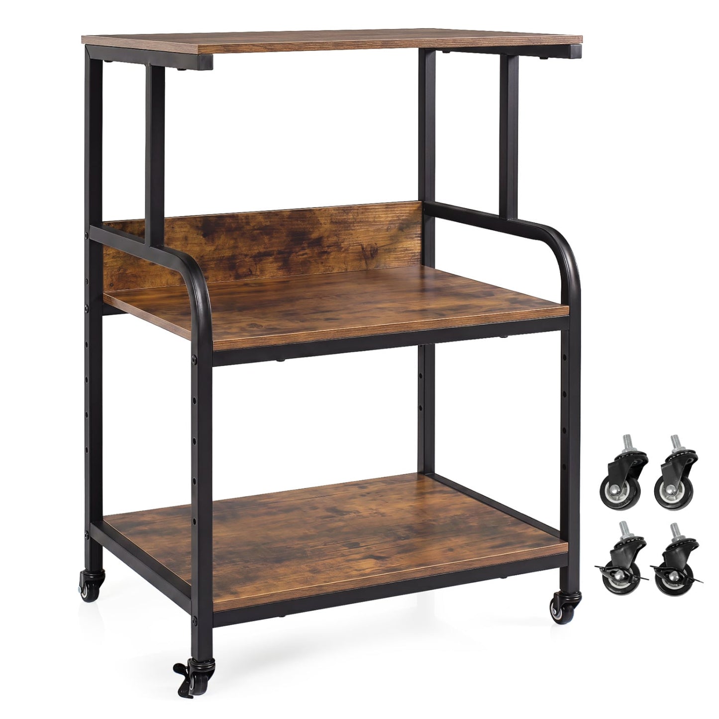 3-Tier Rolling Printer Stand, Adjustable Shelf, Lockable Wheels, Rustic Brown Laptop Tables & Printer Stands Rustic Brown at Gallery Canada